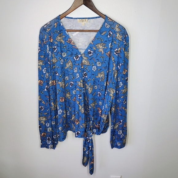 One World Long Sleeve Vneck Surplice Front Knit Top Indigo Olga Plus Size 2X - Picture 13 of 13